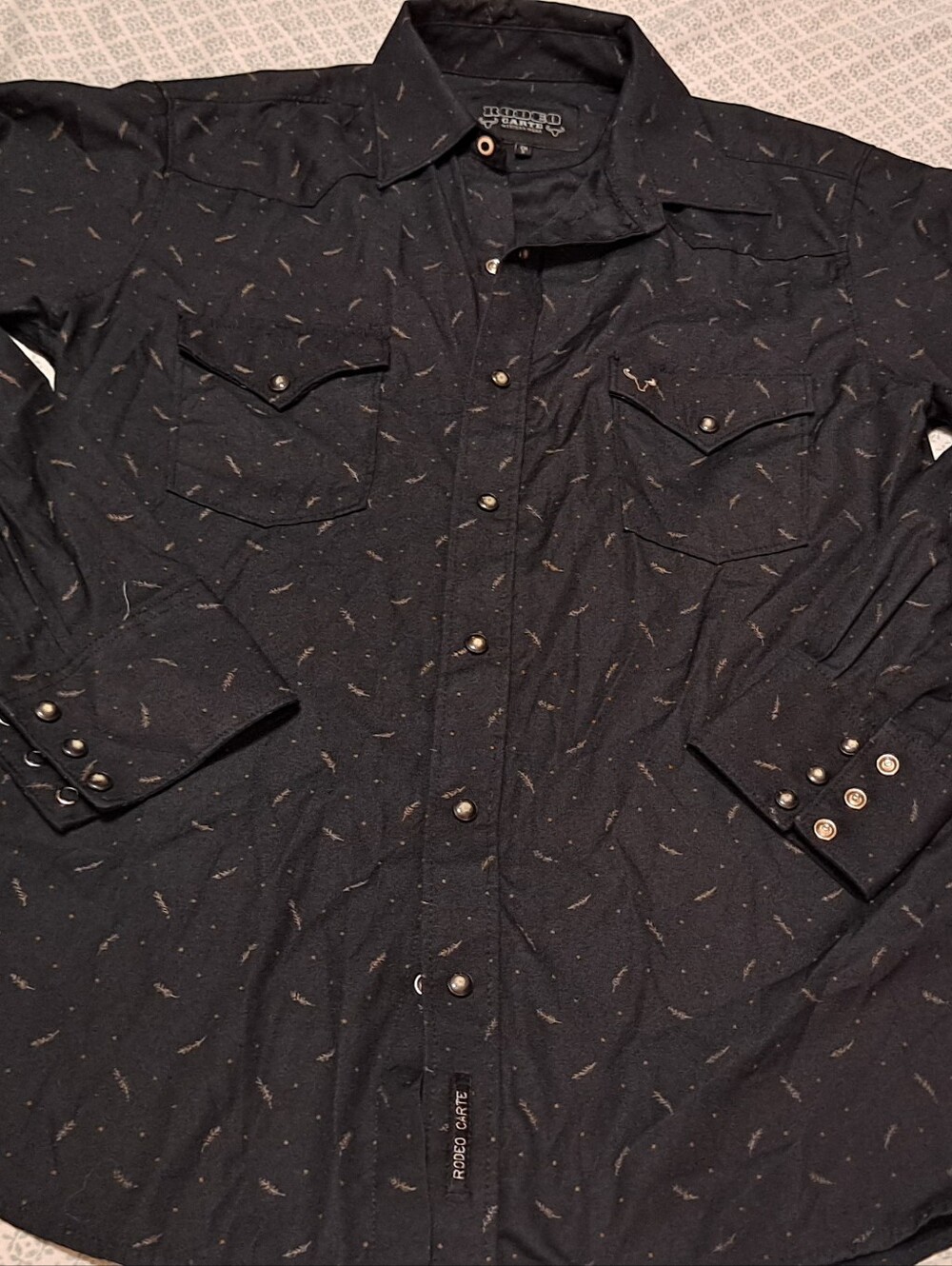 Rodeo Carte Black Patterned Western Snap Shirt. Small